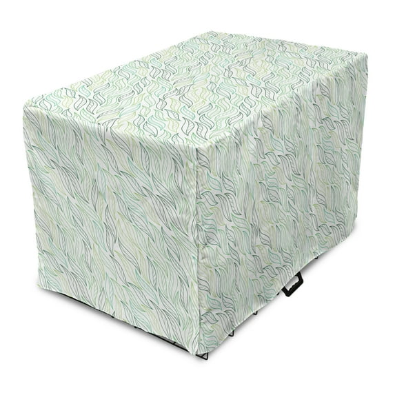 Leaf Dog Crate Cover, Floral Leaf Patterns with Ornamental Lines Contemporary Graphic Art, Easy to Use Pet Kennel Cover Small Dogs Puppies Kittens, 7 Sizes, Pale Green Navy Blue, by Ambesonne
