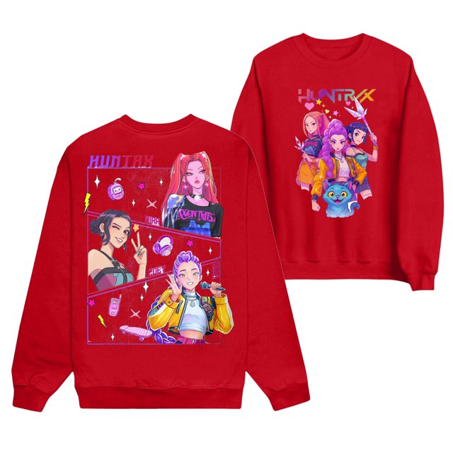 Pop cazadora para niña Demo-n Hunters Boys Girls Fashion Round-Neck Sweatshirt Streetwear Soft Comfortable Long Sleeve Hoodie for Daily Wear Spring Fall Winter (Red)