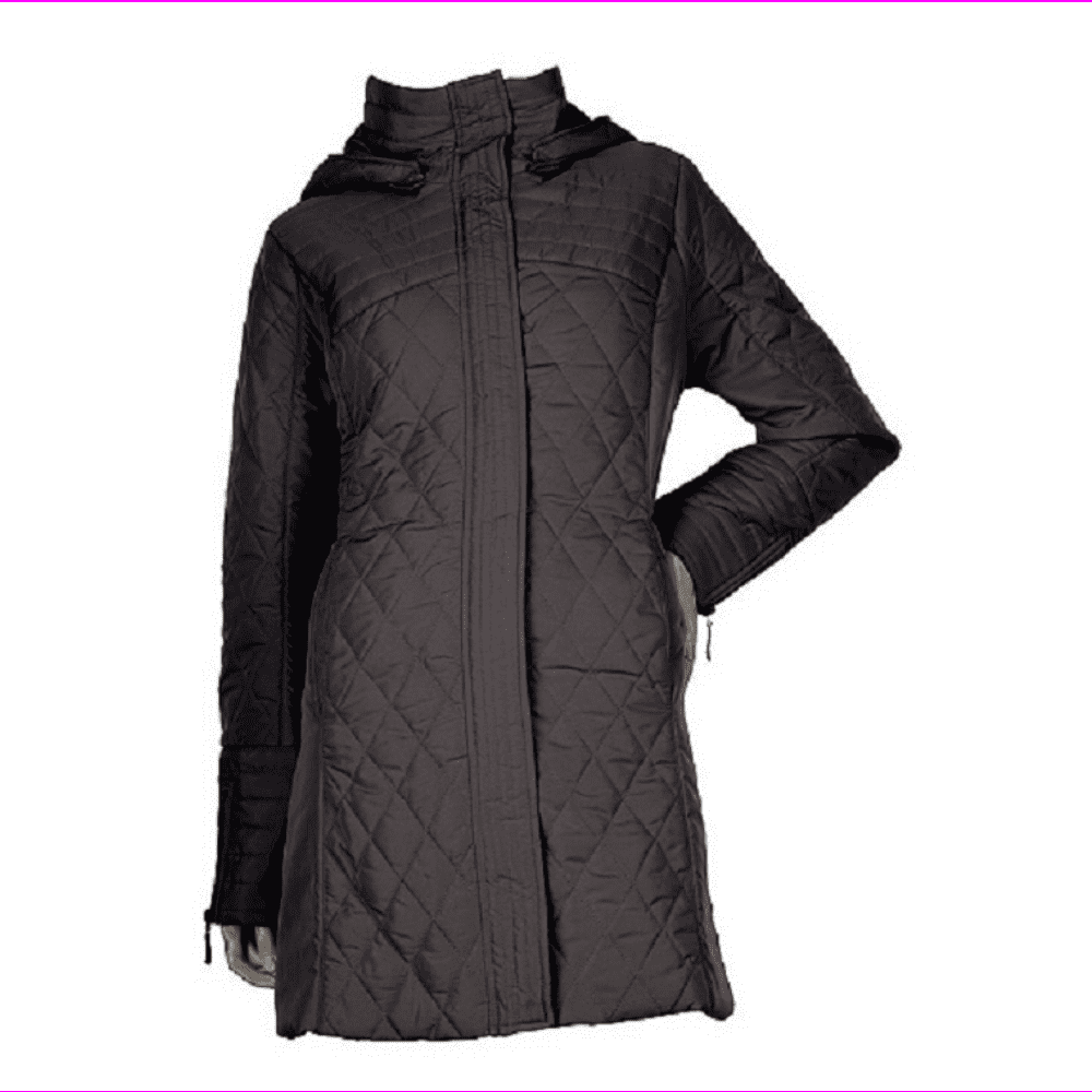 George Simonton Zip Front Quilted Coat with Removable Hood, Black, Size ...