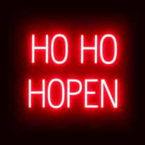 SpellBrite HO HO HOPEN LED Sign for Business. 20.2" x 15" Red HO HO HOPEN Sign Has Neon Sign Look With Energy Efficient LED Light Source. Visible from 500  Feet, 8 Animation Settings.