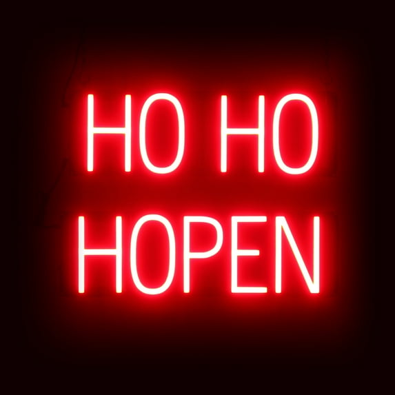 SpellBrite HO HO HOPEN LED Sign for Business. 20.2" x 15" Red HO HO HOPEN Sign Has Neon Sign Look With Energy Efficient LED Light Source. Visible from 500+ Feet, 8 Animation Settings.