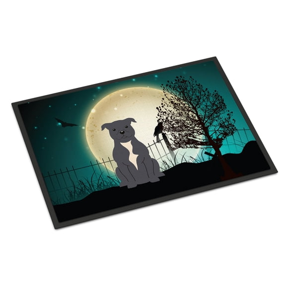 Carolines Treasures Halloween Scary Staffordshire Bull Terrier Blue Door Mat Indoor Rug or Outdoor Welcome Mat 18x27