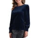 thumbnail image 4 of BLUSA de terciopelo INSPIRAR CHIC para mujer, de cuello redondo, manga larga abullonada, casual, XS, azul oscuro, 4 of 6