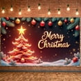 thumbnail image 6 of Red Background Christmas Banner Gold Decorations Merry Christmas Banner Lighted Star Snowflake Pattern Holiday Banner for Christmas Party Indoor Decoration Photo Background, 6 of 9