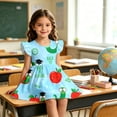 thumbnail image 2 of YAYUBA Toddler Girls Back to School Print Dresses Pencil Flutter Sleeve Clothes School Outfits First Day Of School Outfits for Girls 18-24 Months Sky Blue, 2 of 6