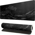thumbnail image 1 of Japanese Large Mouse Pad, Sea Wave Pattern, Black, 3mm Thick, Non-Slip Rubber Base, 80x30cm, 1 of 5