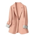 thumbnail image 3 of Vinsonshop Blazer for Women Dressy Casual Single Button Suit Jacket Long Sleeve Striped Cuff Work Office Professional Lightweight Cardigan Coat Pink M, 3 of 8