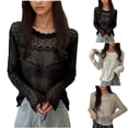 thumbnail image 3 of Fancifize Womens Lace Mesh Long Sleeve Shirts Crewneck Pullover Top Slim Fitted Outfits See Through Fall Fashion Blouses, 3 of 3