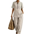 thumbnail image 7 of Womens Lounge Sweat Set Sweatsuits 2 Piece Sets Oversized Half Zip Tops and Wide Leg Pants Loose Fit Lightweight Elegant Trendy Office Work Beach Travel Outfit, Light Ashy L, 7 of 7