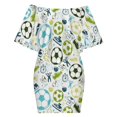 thumbnail image 6 of Sport Sketch Soccer Pattern Women's Off The Shoulder Ruffles Summer Wedding Guest Loose Casual Party Beach Dress, 6 of 9