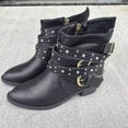 thumbnail image 3 of Black Womens Fashion Mid Calf Boots With Chunky Chain Buckle And Low Heel Design In Black For Fall, 3 of 9