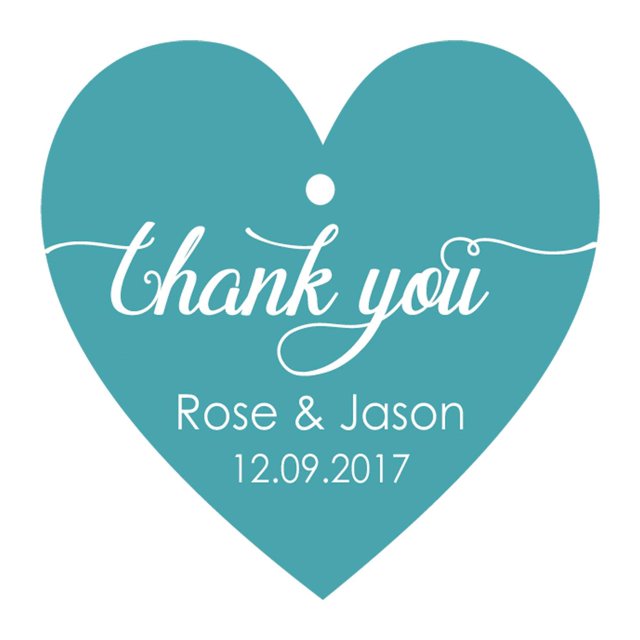 100 PCS Personalized Wedding Favor Gift Tags Thank You Custom Made Heart Shape Hang Tags