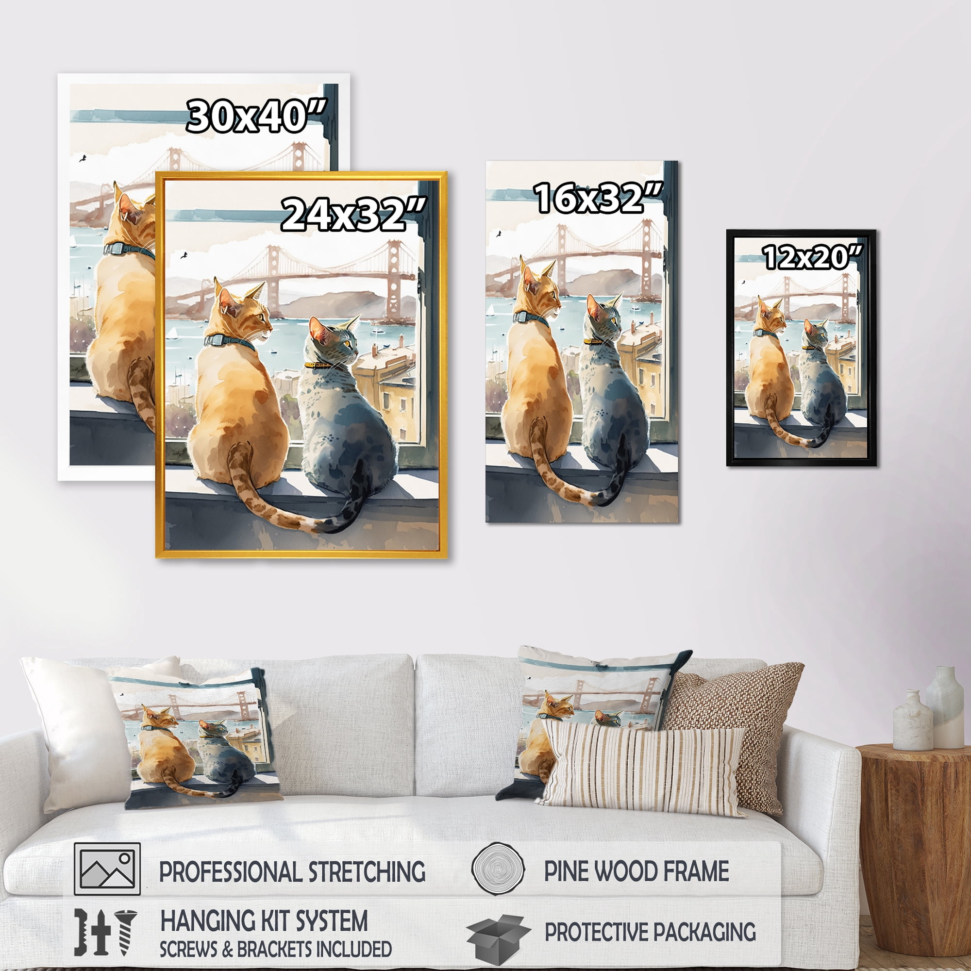 Designart Two Cats Sitting By The Coast I Canvas Wall Art