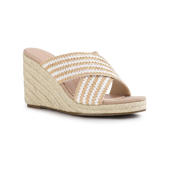 BLISSFUL STEP Women's Crisscross Strap Platform Slide Wedges Sandals