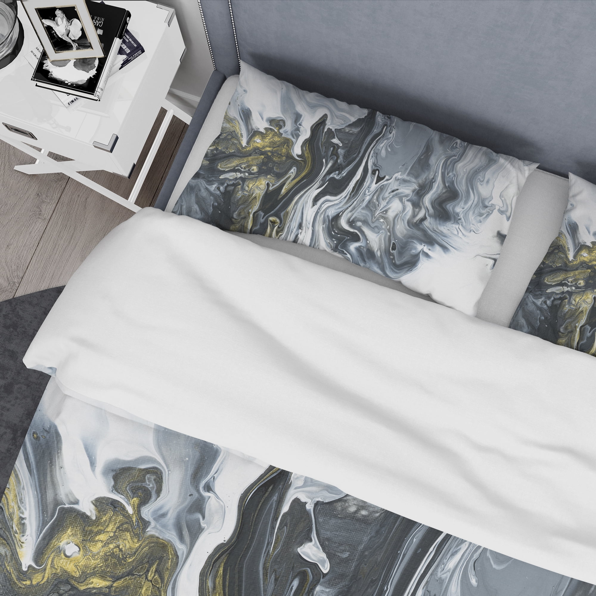 Designart 'White, grey and White Hand Painted Marble Acrylic' Mid-Century Modern Duvet Cover Set