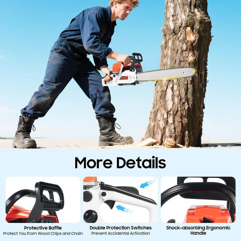 Mohsoe Gas Chainsaw 58cc 2-Stroke, 20 Inch Chain Saw with 3.2HP 2.4kW Power, 13000RPM Max Speed, High Temperature Quenching Chain, Automatic Oiler, Professional Grade for Tree Felling