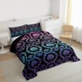 thumbnail image 4 of Manfei Vintage Purple Damask Queen Comforter Set, Tribal Mandala Flower Floral Bedding Sets, Teens Adult Female Reversible Bedding Comforter Set, Lightweight Room Decor, 3pcs, 4 of 9