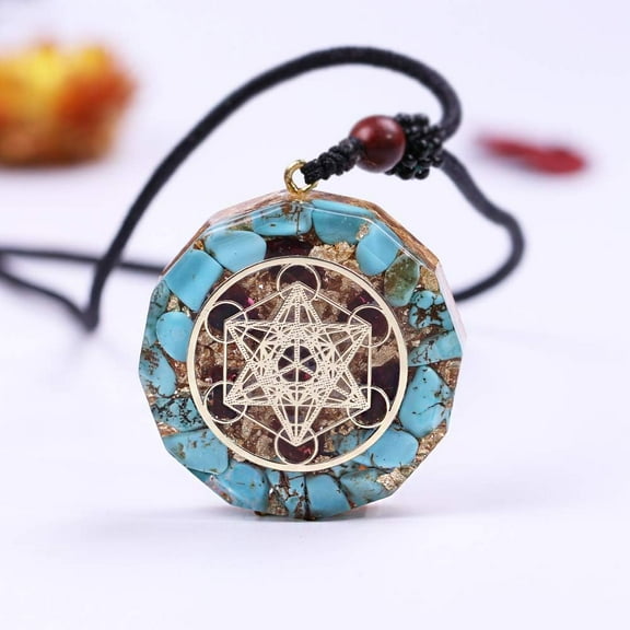 Orgone Metatron Cube Merkaba Pendant Necklace,Om EMF Therapy Orgonite Necklace(Blue)