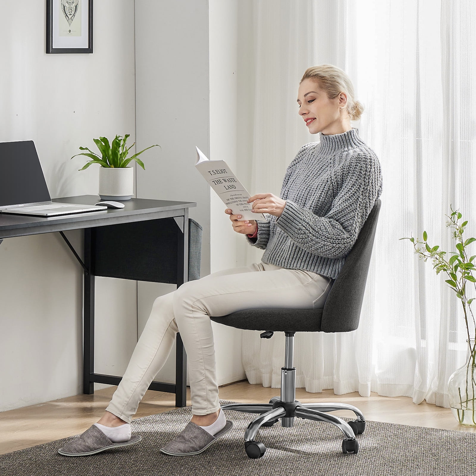 Gianna Home Office Desk Chair, Office Chairs Desk Chair Rolling Task Chair Computer Chair Adjustable with Wheels Armless for Bedroom, Vanity Chair for Makeup Room, Living Room