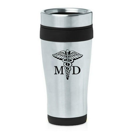 

16oz Insulated Stainless Steel Travel Mug Medical-Symbol MD Medical Doctor (Black )
