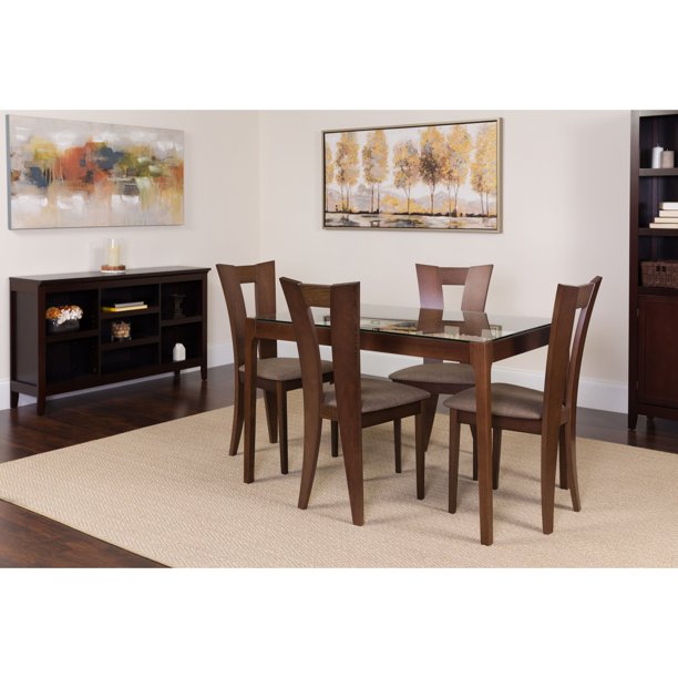 Flash Furniture Livingston 5 Piece Espresso Wood Dining Table Set with