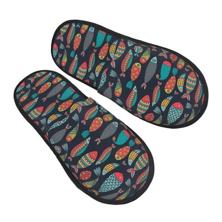 

Ocsxa Mens Womens Cozy Memory Foam Scuff Slippers Slip On Warm House Shoes Indoor/Outdoor Colorful Fish Designs-Large