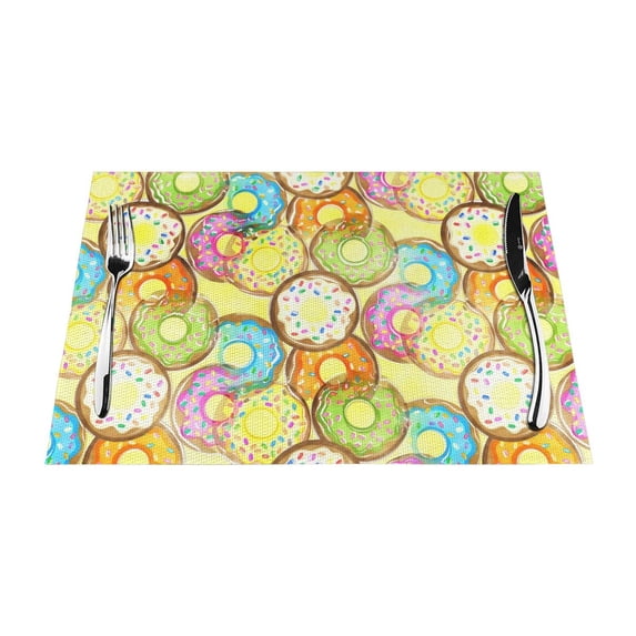 XMXT 1 Pcs Woven Placemats, Watercolor Donut Pattern Stain Resistant Anti-Skid Placemat for Kitchen Table, 12 x 18 inches