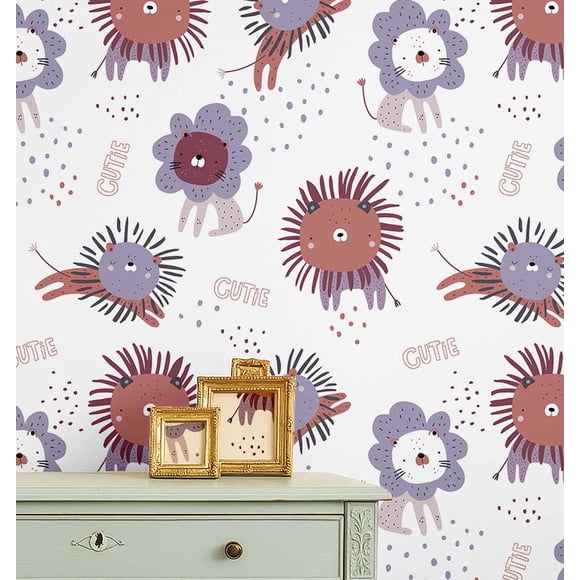 S4Sassy Cartoon Lion Wallpaper - Lavender Wall Covering, 25" X 60" Self-Adhesive Plain Vinyl Wallpaper, Wallwrap, Easy Diy Wall Covering For Kids Bedroom, Kids Room Decor, Playroom
