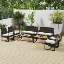 Gymax 8 Pieces Patio Furniture Set PE Rattan Porch Chairs w/ Loveseat & Coffee Table