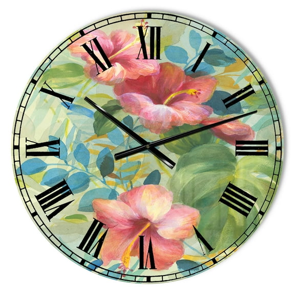 Designart 'Hibiscus Garden II' Farmhouse wall clock