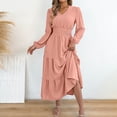 thumbnail image 2 of Zpanxa Winter Dresses for Women, V Neck Long Sleeve Smocked Waist Tiered Ruffle Hem Midi, 2 of 9