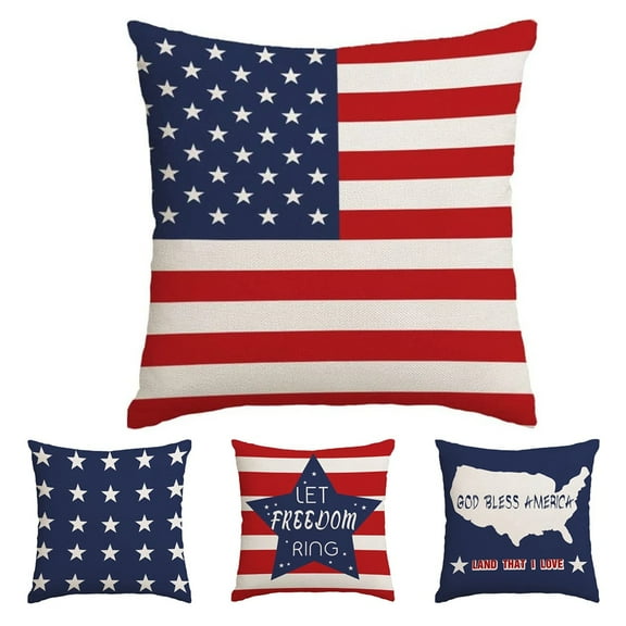 4th of July Decorations Pillow Covers 18x18 inch  Independence Day Patriotic Throw Pillow Case American Flag Stars and Stripes Cushion Case for Sofa Couch Bed Home Outdoor