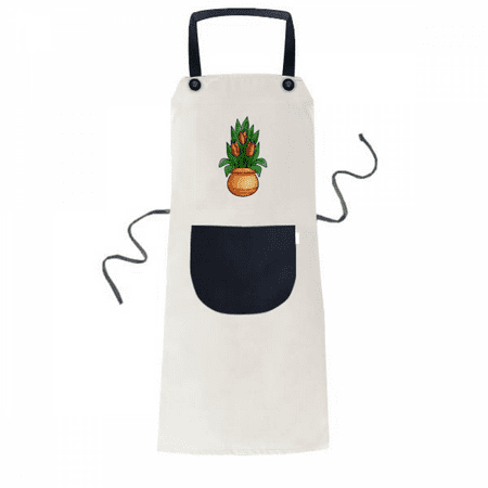 

Red Potted Lily Cartoon Apron Cooking Bib Beige Kitchen Pocket Women Men