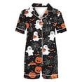 thumbnail image 4 of Halloween Silk Pajamas Women Casual Halloween Print Short Sleeve Top With Shorts Pajama Out Two Piece for Women Comfortable Set Everyday Loungewear Spring Autumn White XXL, 4 of 7