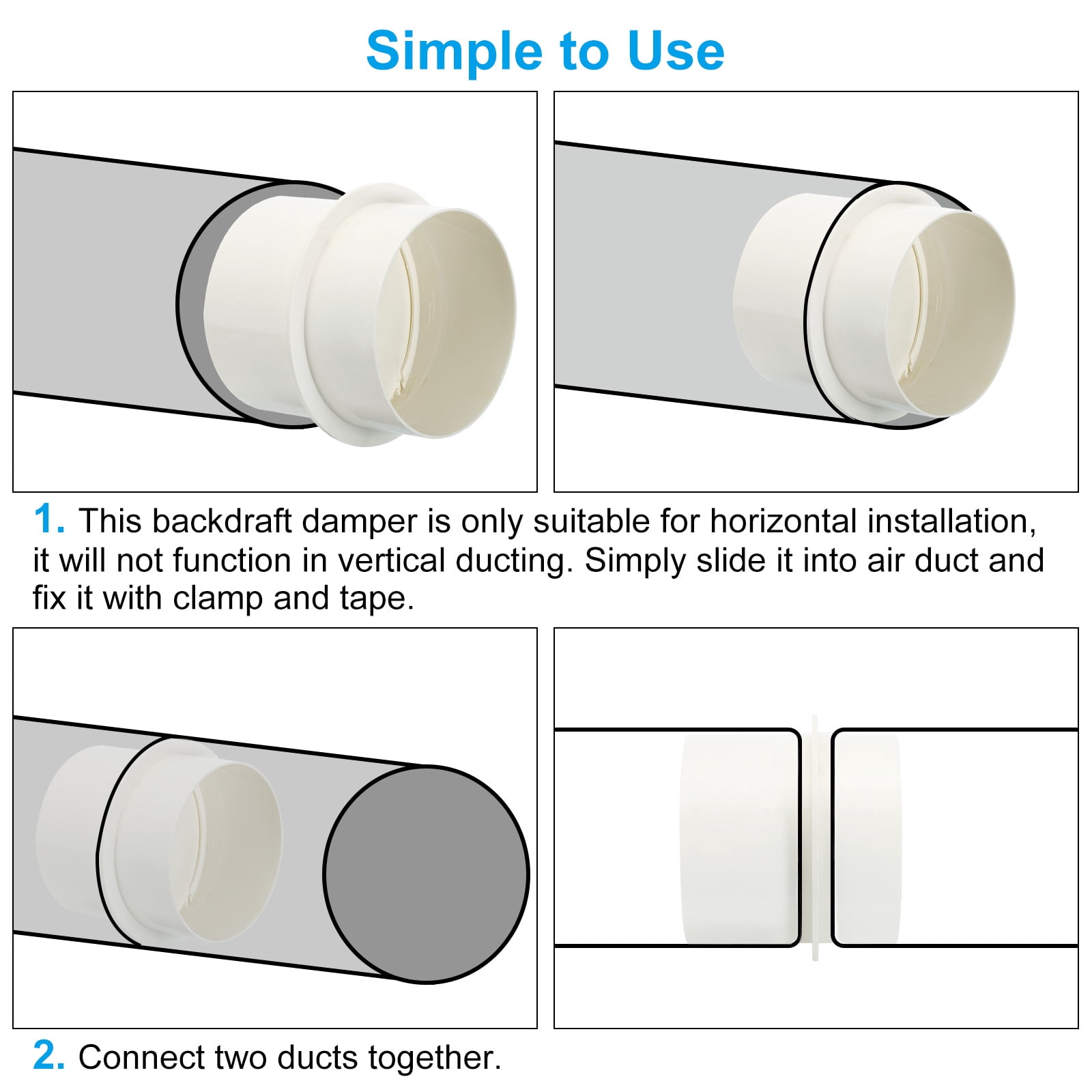 Uxcell 6 Inch Backdraft Damper, Ducting Hose Airflow Insert Shutter, One-Way Draft Stopper for Kitchen Fans