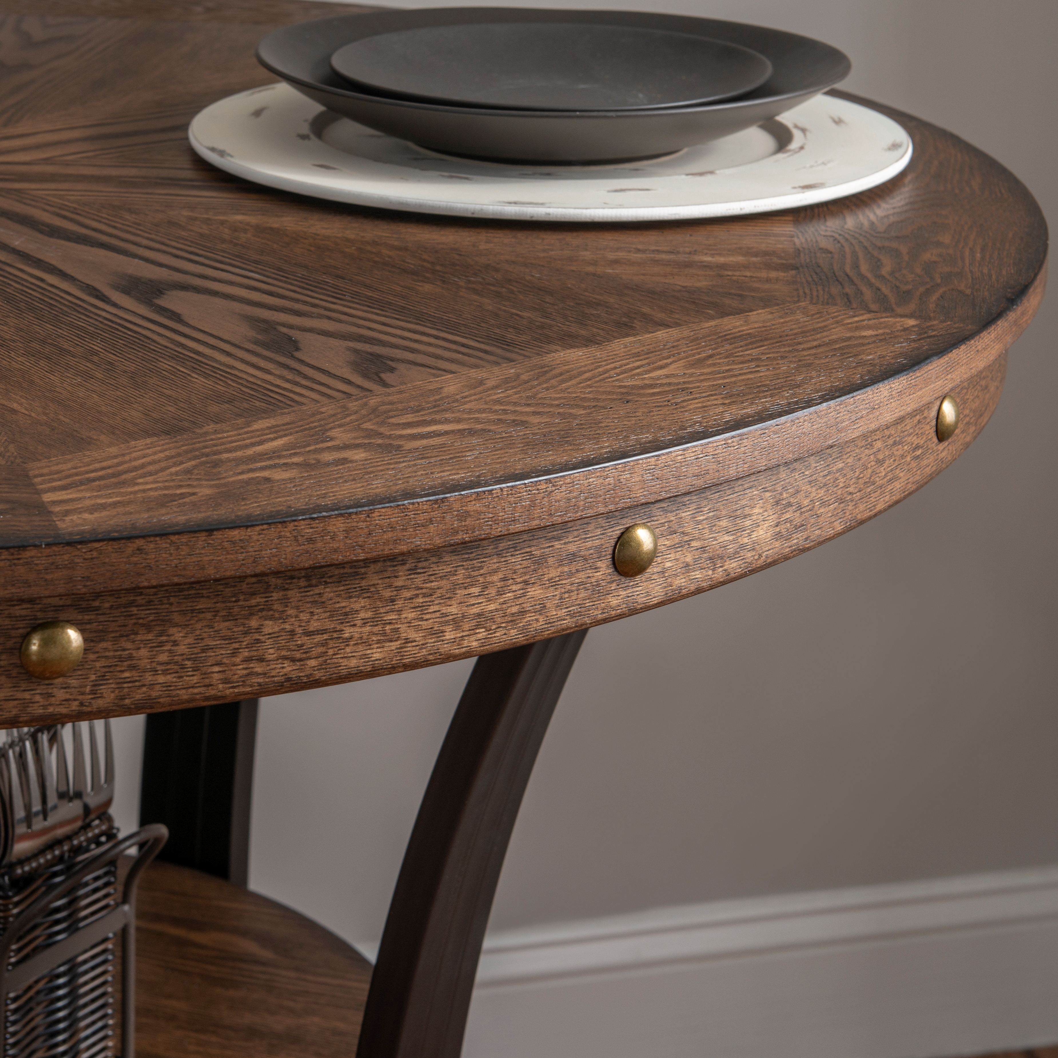 Powell Holloway Round Counter Height Dining Table with Shelf, Rustic Umber