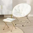 thumbnail image 2 of TOPCHANCES 31" Folding Saucer Chair, Collapsible Lounge Moon Chair with Ottoman, White, 2 of 12