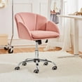 thumbnail image 5 of Cute Petal Desk Chair Home Office Swivel Upholstered Leather Makeup Vanity with Armrests for Bedroom Modern Computer Rolling Women Pink, 5 of 5