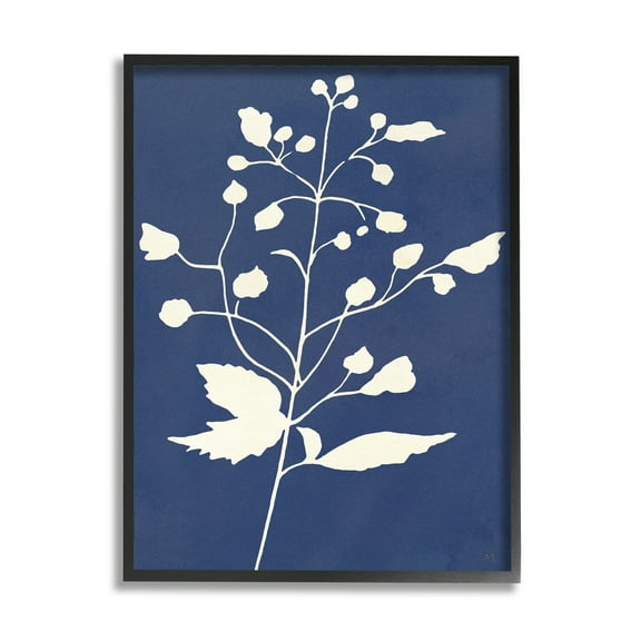 Stupell Industries Contemporary Botanical Sprig Shape Abstract Plant Leaves Graphic Art Black Framed Art Print Wall Art, Design by Susan Jill