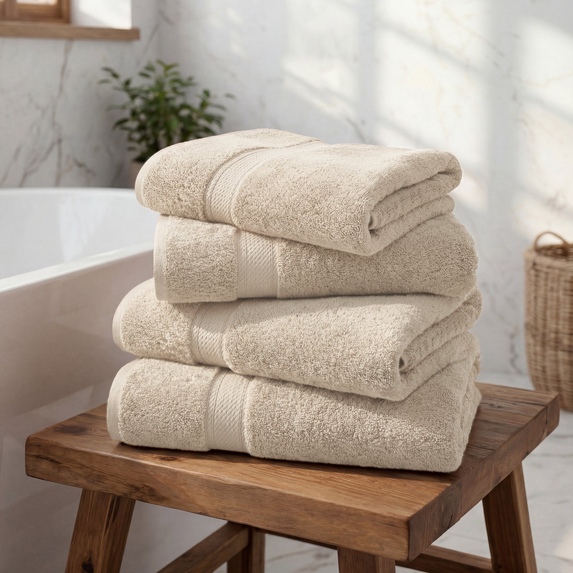 Superior Egyptian Cotton Heavyweight Bath Towel Set of 4, Cream photo 2
