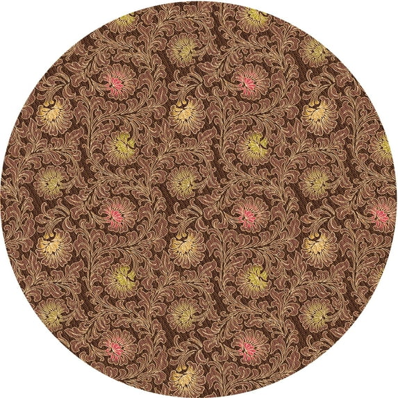 Ahgly Company Machine Washable Indoor Round Transitional Bronze Brown Area Rugs, 8' Round