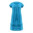 thumbnail image 4 of B91xZ Robes de Mode pour Femmes Col Rond Manches Courtes Robes d'Été Couleur Unie Décontractées Midi Amples, Bleu Ciel G, 4 of 5