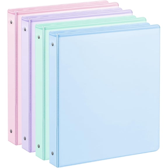 1 Inch 3 Ring Binder 4 Pack Pastel Colors, Holds 200 Sheets Letter Size with Pockets for School Office Home