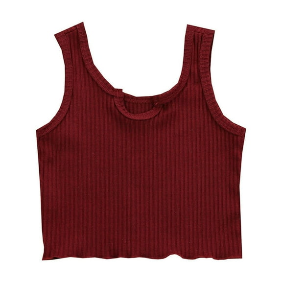 KAUOD Girl’s Sleeveless Crop Tank Top Cute Knit Casual Spaghetti Strap Camisole 2025 Girl Summer Cotton Cami Shirts Tops