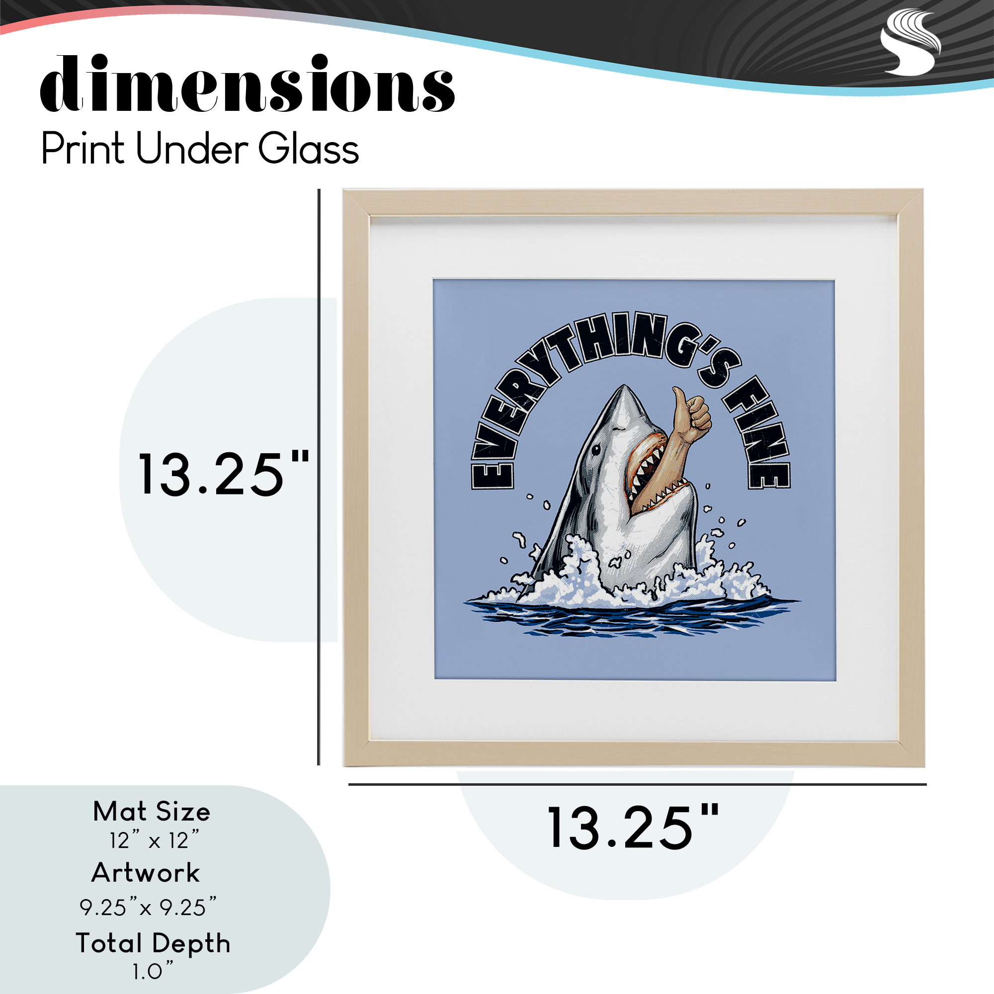 Everything's Fine Shark Bite Birch Framed Print Under Glass, design by Jedco Brands Inc.