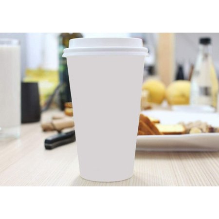 16 oz[100 Set] Disposable White Paper Coffee Cups with Lids.Tea | Coffee |
