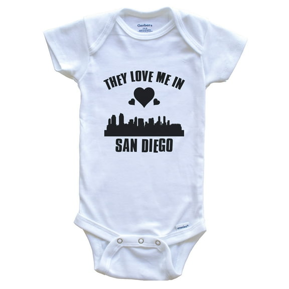 They Love Me in San Diego California Hearts Skyline Baby Bodysuit, 0-3 months white