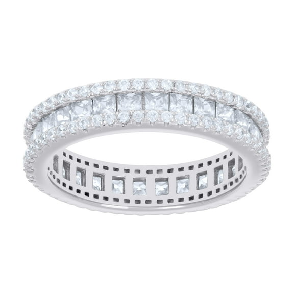 925 Sterling Silver Womens Princess-cut Round Cubic-Zirconia Eternity Wedding Band Ring Size 10
