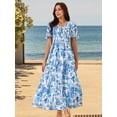 thumbnail image 4 of DARING DIVA Women's Floral Short Flutter Sleeve Flowy Maxi Dresses M Blue, 4 of 6