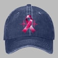 thumbnail image 2 of AJGRHE Women Cancer Awareness Month Printed Washed Baseball Cap Outdoor Sports Hat Adjustable Ribbon Embroidered Denim Navy One Size, 2 of 8